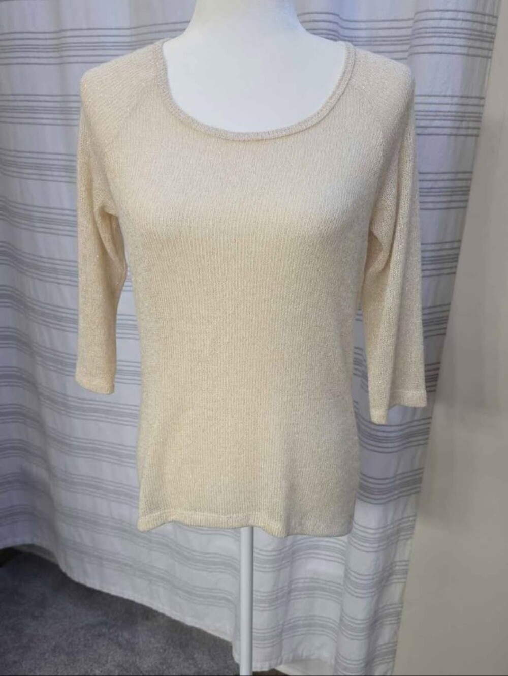 Janette Gold Metallic Knit 3/4 Sleeve Top Size S